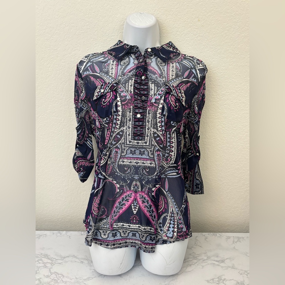 Inc International Concepts Women's Size PL Petite 3/4 Sleeve Blouse Henley